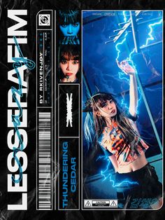 the back cover of an electronic music album, featuring a woman with lightning in her hair