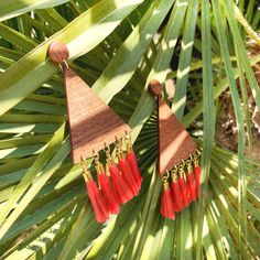 Summer Cut, Blue Sheers, Metal Detail, Red Paper, Summer Earring, Triangle Earrings