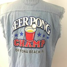 Biker Wear Beer Pong Champ Sleeveless Denim Button Down Shirt Men's Xl New! Extra Large, Xl -Front Features: Button Down With Two Front Button Pockets, -Back Features: “Beer Pong Champ Daytona Beach, Fl -Sleeveless -Approximate Measurements: Armpit To Armpit 25.5", Collar To Hem 33" -100% Cotton Spring Medium Wash Denim Vest, Blue Denim Vest, Blue Short Sleeve Denim Vest For Summer, Sleeveless Denim Shirt, Biker Wear, Denim Button Down Shirt, Beer Pong, Button Down Shirt Mens, Denim Button Down