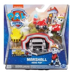 paw patrol big truck marshall hero pup action figure set with vehicle and accessories, 3 - pack