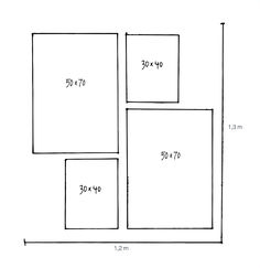 three square frames are shown with the measurements for each area in front of them, and one