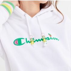 Nwot Urban Outfitters Champion X Susan Alexandra Watermelon Hoodie Small Comes In Like New Condition. Never Worn! Uo's Collaboration With Champion + New York-Based Susan Alexandra Brings A Colorful Touch To This Classic Pullover Sweatshirt. Cut In A Relaxed Fit With Beading At The Adjustable Drawstring Hood + Playful Script Logo At The Chest. Complete With A Kangaroo Pocket + Ribbed Banding At The Cuffs And Hem. Super Rare! Nwot Urban Outfitters Champion X Susan Alexandra Fruit Hoodie Small. Urban Outfitters Casual Spring Sweatshirt, Trendy White Hoodie For Spring, Trendy White Spring Hoodie, Alexandra Bring, Susan Alexandra, Script Logo, Urban Outfitters Tops, White Hoodie, Pullover Sweatshirt