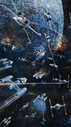 an image of a star wars scene with ships and spaceships