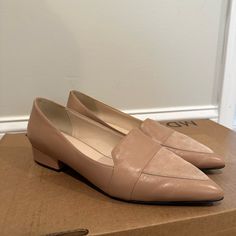 Nude Loafer - Leather Upper, Suede Accent. Pointed Toe. Never Worn Outside. Excellent Condition. Formal Beige Slip-ons For Spring, Spring Flat Slip-ons For Office, Spring Season Flat Slip-ons For Office, Spring Office Slip-ons Flat, Spring Office Flat Slip-ons, Beige Leather Slip-on Shoes With Pointed Toe, Slip-on Almond Toe Flats For Work, Chic Slip-on Court Shoes For Work, Spring Business Casual Flat Slip-ons