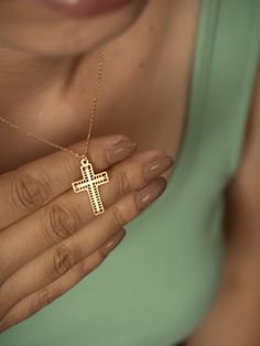 Imagine a necklace that symbolizes your faith and personal connection to your beliefs. Our cross 14K gold necklace is more than just an accessory; it's a meaningful piece of jewelry that carries deep spiritual significance. With its intricate cross design, this necklace is a perfect way to express your devotion and serve as a daily reminder of your faith. Features and Benefits: ✅ Crafted from high-quality 14K gold for durability and shine ✅ Intricate cross design that symbolizes faith and devotion ✅ Elegant and timeless design ✅ Adjustable chain for a perfect fit ✅ Comes in a beautiful gift box, making it ideal for special occasions ✨-- M A T E R I A L S & F I N I S H --✨ ✅ Crafted from high-quality 925 sterling silver with a 14k gold micron plating or in solid 14k gold. ✅ Available in Ros Personal Connection, Christian Necklace, Necklace Cross, 14k Gold Necklace, Cross Design, Special Jewelry, Cross Jewelry, Spiritual Gifts, Cross Designs