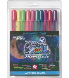 six different colored crayon pens in a package