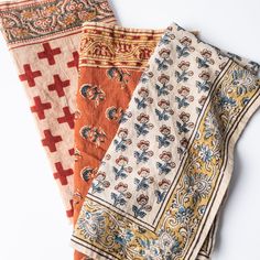 These block printed scarves add a little extra something to any outfit while ensuring an additional layer of warmth and comfort. Les Indiennes textiles are made from 100% pure organic cotton, are hand block printed with all natural dyes and bleached only by the sun. Small smudges and other imperfections are normal; in fact we think they add character! Wash cold, separately, delicate cycle. Tumble dry low. Do not bleach Please be sure to wash in COLD or color will fade Hand block printed in India Block Print Scarf, Printed Scarves, Bandana Scarf, Bandana Print, Mode Inspo, Natural Dyes, Block Print, All Natural, Batik