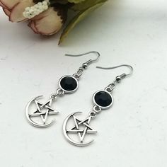 1 Pair. 4 Styles to choose from! Metal: Zinc Alloy Pentacle Moon Earrings, Sun Moon Pentacle Earrings, Pentacle Earrings, Hoop Pentacle Moon Sun Earrings. Gothic Celestial, Satanic Jewelry, Black Stone Earrings, Wiccan Necklace, Pentagram Pendant, Goth Earrings, Witch Earrings, Gothic Earrings, Witch Jewelry