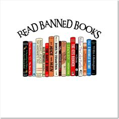 a row of books with the words read banned books on them