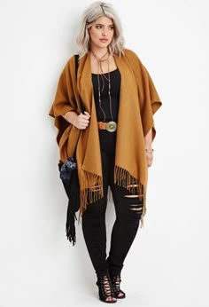 Plus Size Fringed Shawl Boho Mode, Weather Outfits, Fashion Trends Winter, Grunge Vintage, Stylish Plus, Moda Plus