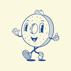 a drawing of a blueberry character with one hand on his hip and the other leg up