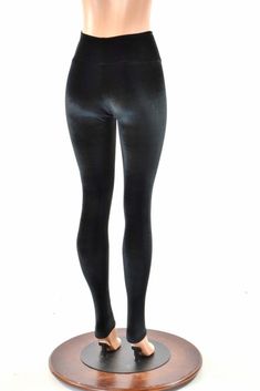 "This item is made to order, please read all the way through the listing before purchasing! These leggings are made of soft black stretch velvet, with a flattering 11\" high rise, and a smooth anti muffin top waistband. Super plush and cozy! This velvet is soooo soft, not the cheap and itchy panne, this is true lycra velvet. Smooth as butter, and so flattering and comfy! Inseam: 32\" Rise: 11\" If you would like a shorter or longer inseam, please enter it in the notes at checkout! Womens Sizing Perfect Leggings Velvet, Black Compressive Yoga Tights, Sleek Black High-cut Leggings, Stretch Velvet Full-length Bottoms, Black Velvet Leggings, Muffin Top, Stretch Velvet, Soft Black, Black Stretch