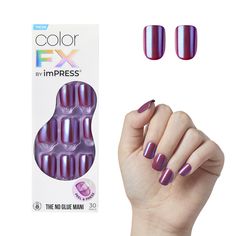 PRICES MAY VARY. The No Glue Mani: With new & improved adhesive for long-lasting wear. Ready-to-wear, one-step press-on nails. Easy to apply at home, literally in minutes. No experience needed. Gel nails feel totally comfortable & have a seamless, natural look. The Next Level Mani Has Arrived: Create a MAJOR moment in minutes with colorFX by imPRESS, NO GLUE Needed. This is color reimagined, with chrome-like effects that cannot be achieved from any ordinary nail polish. Discover Must-Have Colors Kiss Impress Press On Nails, Sweet Nails, Remove Acrylic Nails, Kiss Products, Quick Nail, Nails Easy, Pointed Nails, Fall Nail Designs, Gel Manicure