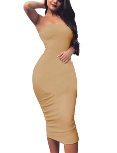 PRICES MAY VARY. Fabrics: 95%Polyester, 5% Spandex, the bodycon tube top dress is soft, warm , and comfortable, It stretches and fits great Features: The bodycon strapless dress is simple classic, basic casaul, midi length, tight slim fitted like a glove Size: S=US(4-6), M=US(8-10), L=US(12-14), XL=US(16-18), it is high stretchy and warm for getting cold days matching with coat or jacket Occasion: The sexy midi tube dress is suit for lady, juniors, pregnant women wearing for casual, daily, clubw Midi Club Dress, Upcycle Design, Strapless Bodycon Dress, Tube Top Dress, Strapless Midi Dress, Club Dress, Design Clothes, Dress For Success, Womens Basic