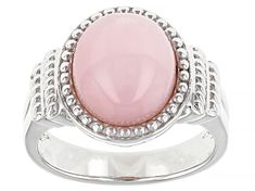 12x10mm Oval Cabochon Pink Opal Rhodium Over Sterling Silver Solitaire Ring. Measures Approximately 0.71"L x 0.56"W. Not sizeable. Classic Pink Oval Cabochon Ring, Classic Pink Cabochon Rings, Classic Pink Cabochon Jewelry, Pink Oval Cabochon Opal Ring, Conch Pearl, Pink Jewelry, Broken Chain, Pink Gemstones, Pearl Strands