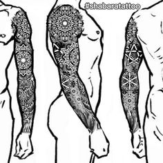 three men with tattoos on their arms and legs, one is holding a cane while the other