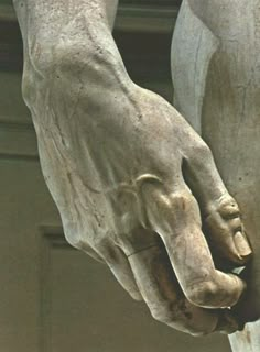 a close up of a person's hand on the back of a statue