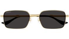 Gucci Web sunglasses model GG1495S rectangle metal frame color code 001 shiny endura gold with gold temple and solid grey lens. Gucci Gold Aviator Sunglasses With Uv Protection, Gucci Rectangular Sunglasses With Gradient Lenses, Gucci Gold Tinted Aviator Sunglasses, Gucci Gold Sunglasses With Gradient Lenses, Gold Rectangular Sunglasses With Gradient Lenses, Shapes Images, Sunglasses Model, Ski Goggles, Sunglasses & Glasses