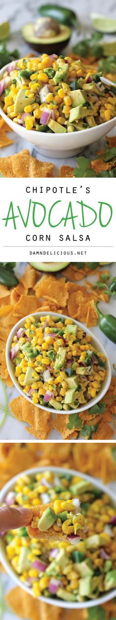 three plates filled with food on top of a white table covered in green and yellow toppings