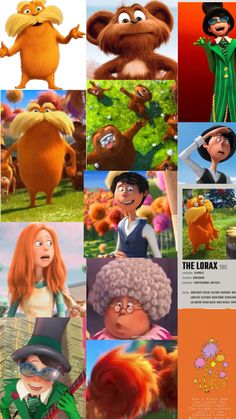 the lorax and other animated characters are featured in this collage with caption