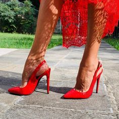 (1) Red Slingback High Heels – Fashionsarah.com Girls Pumps, Girls High Heels, Red Slippers, Heels Red, Summer Heels, Red Pumps, Pu Heels, Slingback Sandals, Hot Shoes