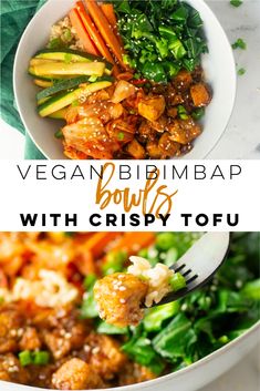 vegan bibimbap bowls with crispy tofu