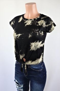 Size: S, Color: Black Casual Tie, Tie Top, Front Tie Top, Final Sale, Tie Dyed, Plus Size Tops, Short Sleeves Tops, Tie Dye, Dye