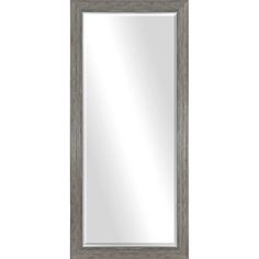 a gray framed mirror on a white wall