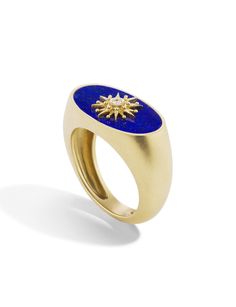 Celestial energetically, our Guiding Star Inlay ring is meant as a daily reminder to listen to your intuition and inner guiding light.  Anchored by the central diamond, radiates outward with 18K Fine Gold and deep blue Lapis and Turquoise stone inlay. 18K Fine Gold Stones: .015 ct. Diamonds and Lapis Lazuli or Turquoise. This Item is made to order. Please allow 6-8 weeks for delivery. Listen To Your Intuition, Guiding Light, Stone Inlay, Blue Lapis, To Listen, 8 Weeks, Daily Reminder, Turquoise Stone, Deep Blue