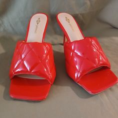 Very Cute & Sexy Red Patten Leather Sandal With Quilted Design, 3" Heel & Extra Heel Studs. Brand New, Never Worn. Red Open Toe Sandals For Night Out, Red Closed Toe Sandals For Night Out, Trendy Heels With Red Sole And High Heel, Trendy Red High Heel Sandals, Red Synthetic Sandals For Night Out, Trendy Red Sandals For Night Out, Trendy Red Sole High Heels, Trendy High Heels With Red Sole, Red High Heel Sandals With Padded Heel