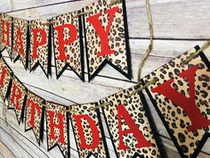 leopard print happy birthday banner with red letters