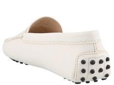 Upper: 100% Leather Sole: 100% Leather White Leather Loafers With Stitched Sole, White Leather Lined Loafers With Round Toe, White Leather Lined Round Toe Loafers, White Leather-lined Loafers With Round Toe, Flat Calf Leather Moccasins With Branded Insole, White Calf Leather Loafers With Flat Heel, White Calf Leather Slip-on Shoes, White Almond Toe Loafers In Calf Leather, White Calf Leather Loafers For Spring