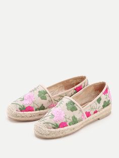 Hot Pink Shoes, Beige Espadrilles, Flat Lace Up Shoes, Lace Espadrilles, Embroidery Caps, Embroidered Flats, Flat Pumps, Shoes Beige