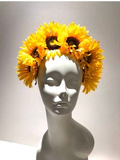 Sunflower Headpiece, Kentucky Derby Wedding, Wedding Garden Party, Yellow Headband, Floral Headdress, Flower Headdress, Mad Hatter Party, Flower Fascinator, Making Hair