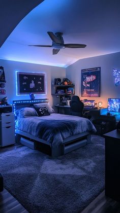 Bedroom Colors Small Room, Room Ideas For Two Brothers, Bedroom Decor Guys, Led Room Decor Ideas, Boy Room Ideas Teenagers Led Lights, Apartment Room Ideas Cozy, Cool Rooms For Teens, Cool Room Decor For Teens, Teen Bedroom Decor For Boys