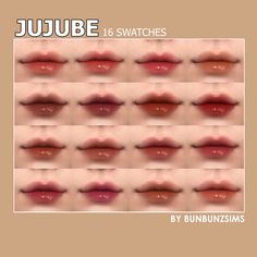 the lip chart for jujube 6 swatches by bununzsims