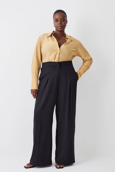 Plus Size Essential Tailored Wide Leg Trouser Plus Size Work Clothes, Plus Size Office Wear, Plus Size Business Casual, Plus Size Wide Leg Pants, Plus Size Business, Belted Wrap Coat, Wide Leg Pants Outfit, Plus Size Work, Ankle Length Jeans