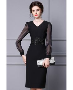 Get 10% off now! Buy elegant little black sheath party dress with sheer long sleeves at cheap price online. Free stable shipping and pro custom service since 2009. Mother Of The Bride Fashion, Dresses For Wedding Guests, 2024 Dresses, African Inspired Clothing, Long Sleeve Cocktail Dress, Dresses For Wedding, Classy Dress Outfits, Elegant Dresses For Women, Gala Dresses