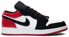 Launched in ’85 during Michael Jordan’s rookie year . the Air Jordan 1 sneaker returns in an OG colorway in low top form for April 2019. As one of the 10 original AJ1 High colorways . this classic ‘Black Toe’ rendition keeps most of the original detailing intact with a few modified details for kids. [...] Jordan 1 Black, Jordan 2, Air Jordan Sneakers, Sneaker Games, Kids Jordans, Air Jordan 1 Low, Jordan 1 Low, Michael Jordan, Air Jordan 1