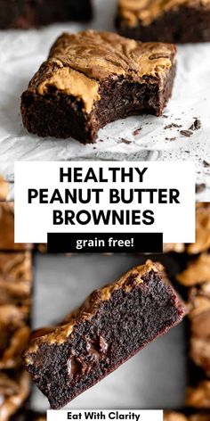 healthy peanut butter brownies with text overlay