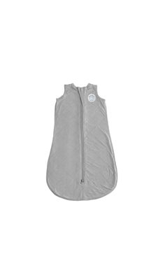 a baby sleeping bag with zippers on the front and side, in grey fabric