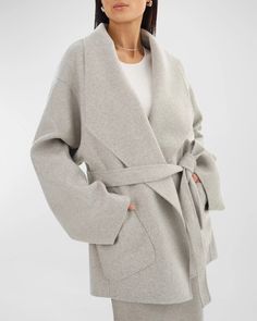 LaMarque Mekia Belted Double-Face Wool Oversized Wrap Coat | Neiman Marcus Long Wrap Coat, Wool Wrap Coat, Leather Industry, Wool Wrap, Wrap Coat, Leather Pieces, Double Face, Outerwear Coats, Shawl Collar