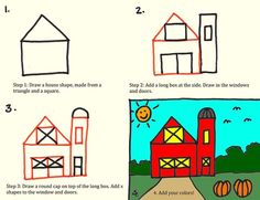 instructions for how to draw a farm house