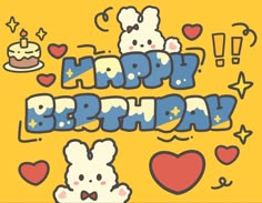 an image of happy birthday card with teddy bears and hearts on yellow background for someone's special day