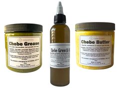 This collection includes our top-selling hair essentials bundled together in this exclusive collection. This powerhouse combination is formulated to repair, strengthen, and promote hair growth like never before. You save over 10% when you Bundle and Save. Sample Set = 4 oz. Chebe Butter + 4 oz. Chebe Grease + 1 oz. Chebe Growth Oil Regular Set = 6 oz. Chebe Butter + 6 oz. Chebe Grease + 4 oz. Chebe Growth Oil Jumbo Set = 8 oz. Chebe Butter + 8 oz. Chebe Grease + 8 oz. Chebe Growth Oil For Usage Instructions, clink on individual products - Chebe Butter + Chebe Grease + Chebe Growth Oil Selling Hair, Promote Hair Growth, Rosemary Oil, Hair Essentials, Growth Oil, Hair Breakage, Mango Butter, Promotes Hair Growth, Hemp Oil