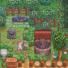 an image of a garden with animals and plants