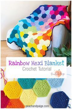 the rainbow hexi blanket crochet pattern is on display