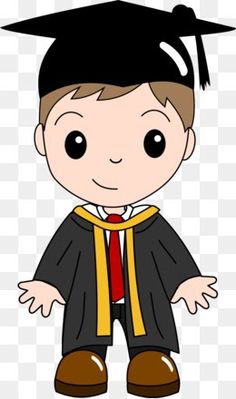 a little boy wearing a graduation cap and gown, with his hands on his hips