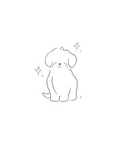 a black and white drawing of a dog with stars on it's back legs