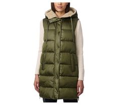 Cozy and stylish, this Bernardo mid-length puffer vest features a faux sherpa-lined hood for extra warmth. Perfect for chilly fall and winter days, this vest offers side zipper vents, a drawstring hood, and two front pockets for convenience. From Bernardo. Winter Days, Sherpa Lined, Puffer Vest, Fall And Winter, Mid Length, Side Zipper, Puffer, Coats Jackets, Zipper